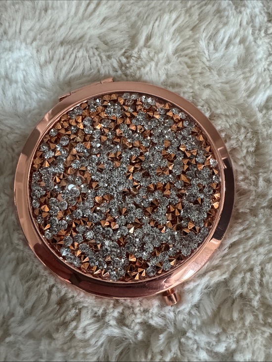 Unbranded Other - Rose Gold Crystal Pocket Compact Mirror with Sparkle Accent